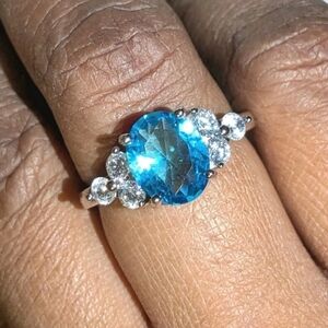 Women's 925 Dazzling 8 Ct Brilliant Cut Light Blue Gem Stone Engagement Ring Sz8